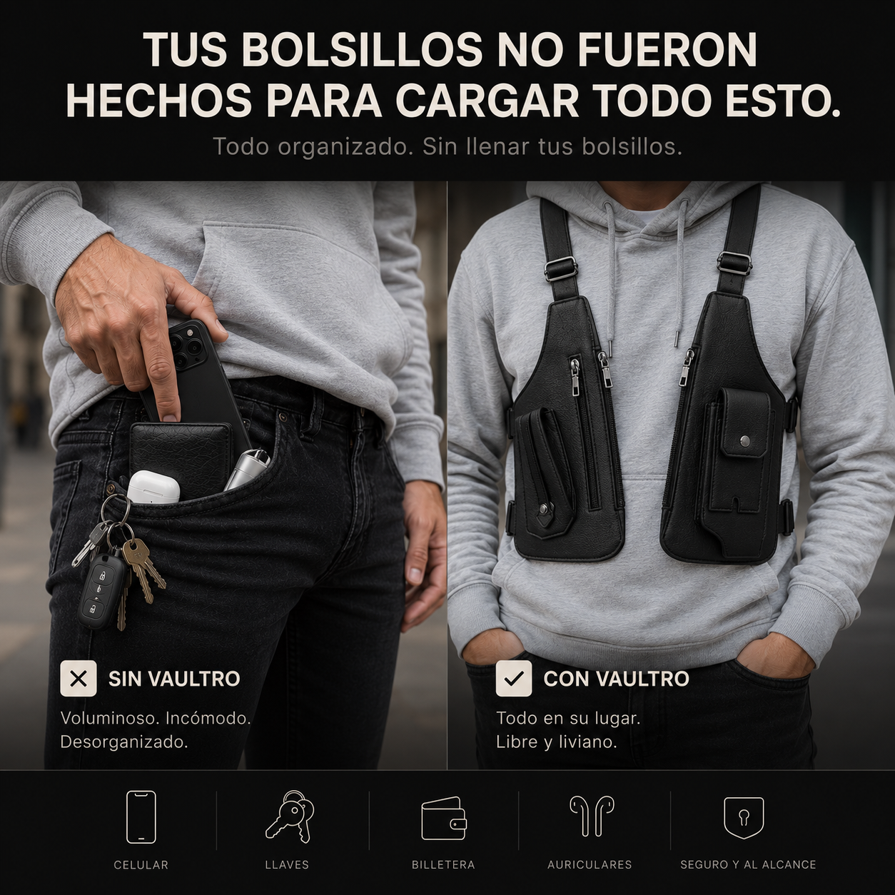 Bandolera Doble Multibolsillos