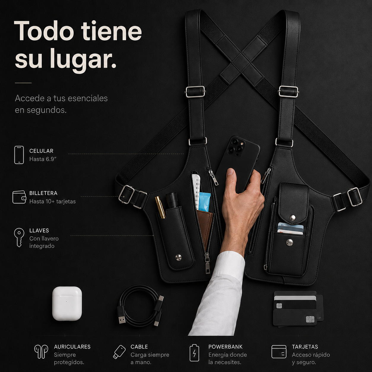 Bandolera Doble Multibolsillos